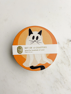 Ghost Cat Spooky Halloween Coasters | Set of Four