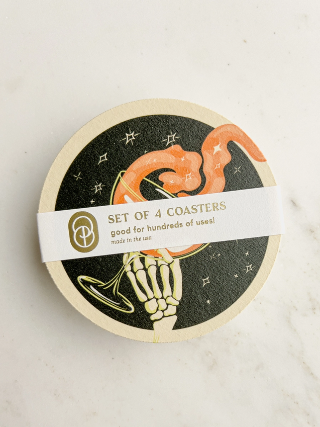 Dying For A Drink Skeleton Halloween Coasters | Set of Four